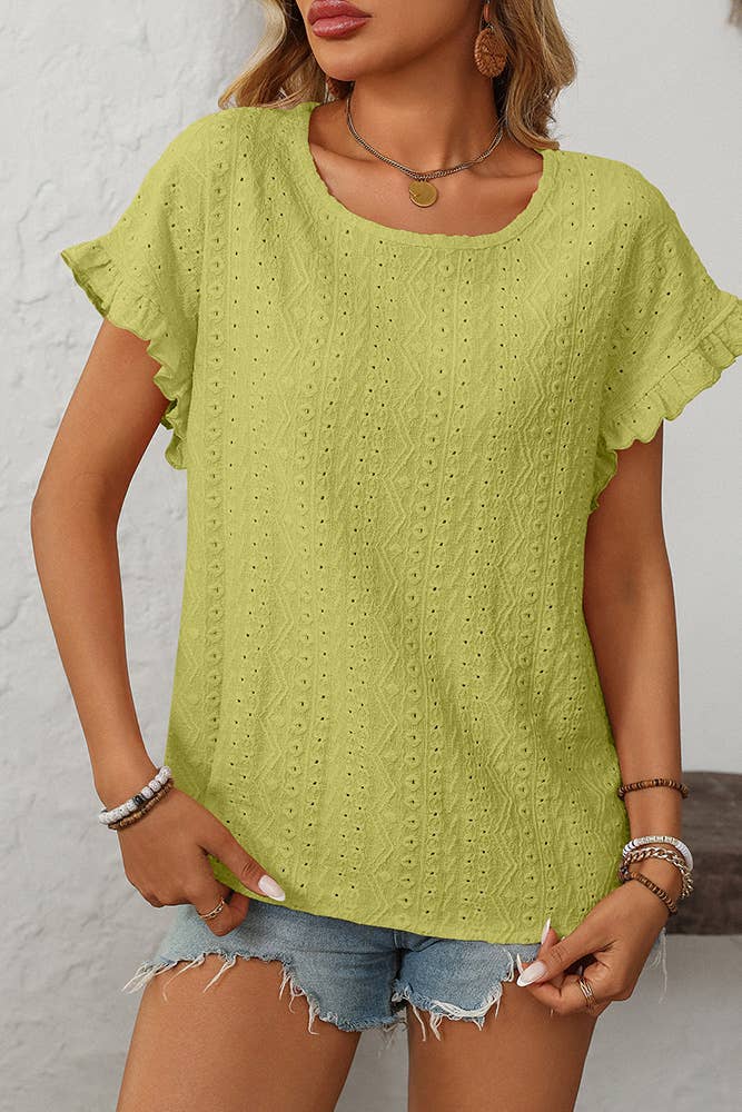 Sweet Round Neck Short Sleeve Hollow-Out Top MD160