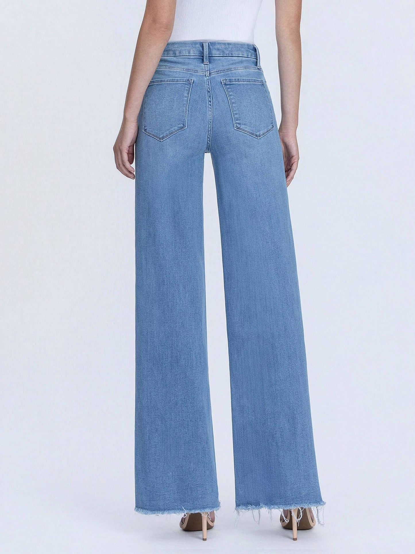 VERVET HIGH RISE MEDIUM WASH FRAYED HEM WIDE LEG JEANS