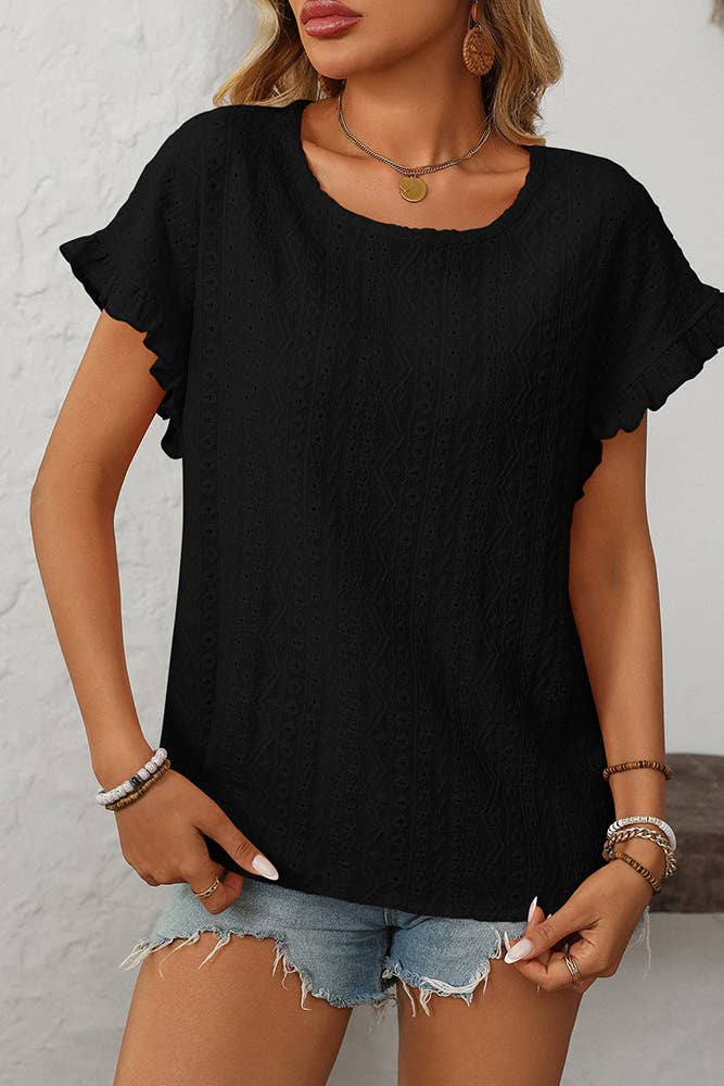 Sweet Round Neck Short Sleeve Hollow-Out Top MD160
