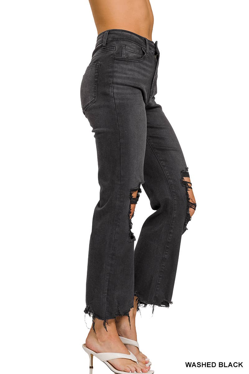 Distressed Knee And Hem Pants