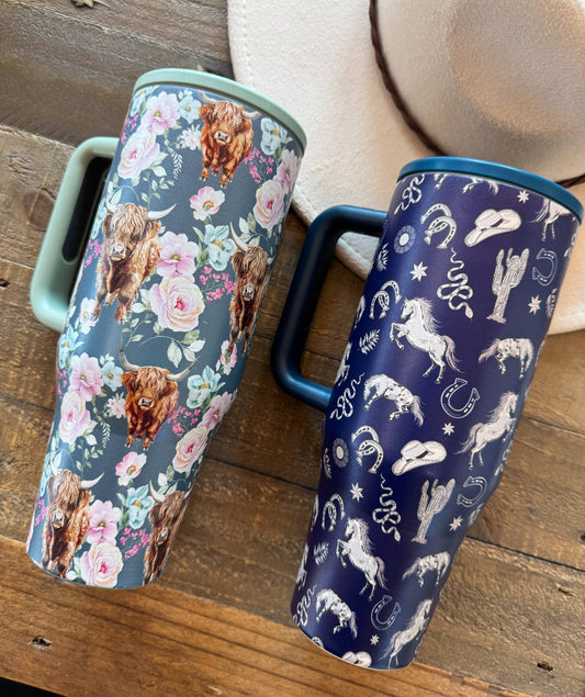 FLORAL & WESTERN STAINLESS STEEL TUMBLER