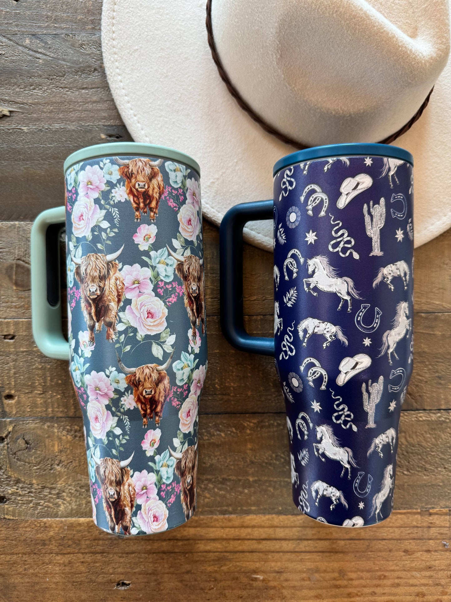 FLORAL & WESTERN STAINLESS STEEL TUMBLER