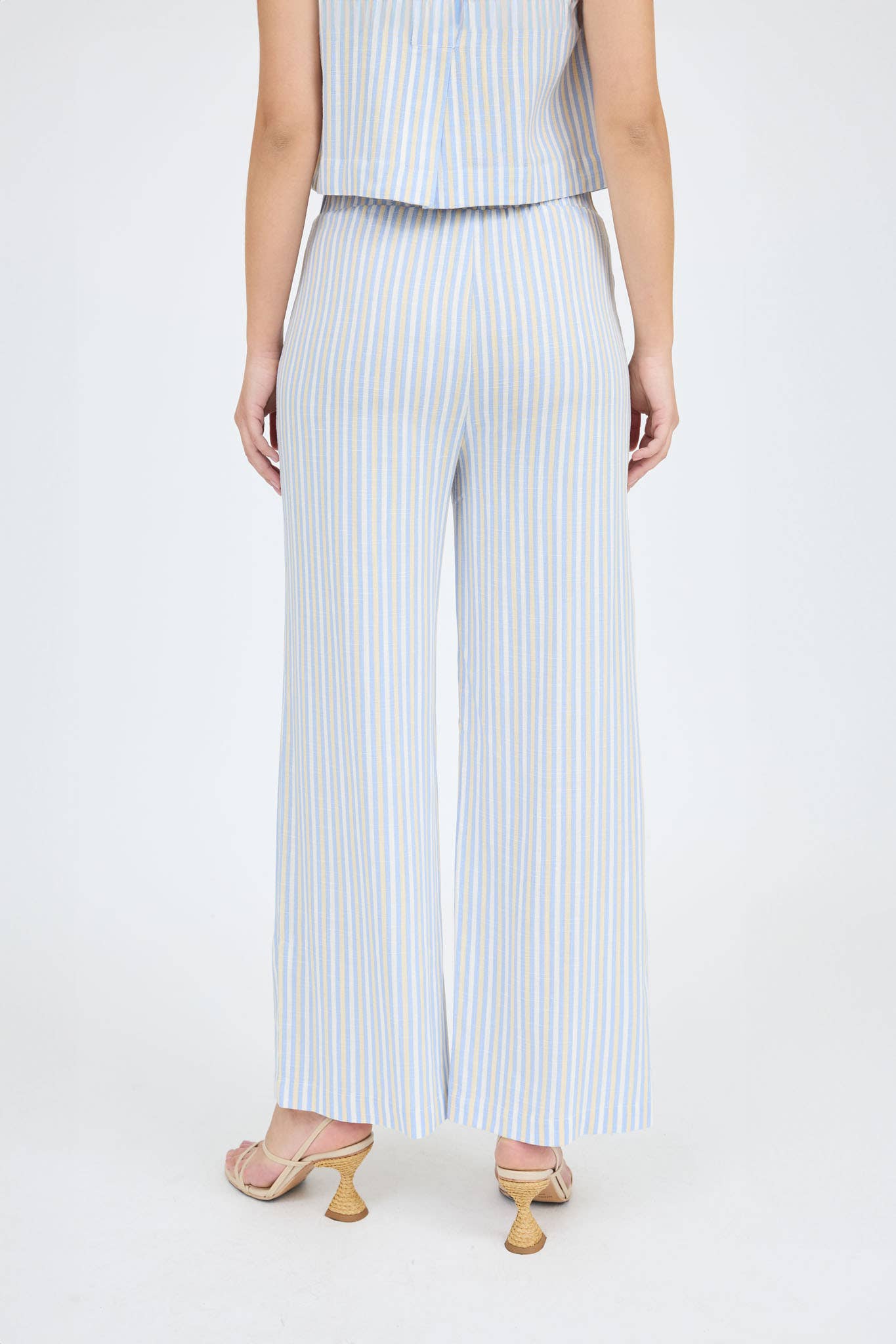 STRIPE SLEEVELESS BLOUSE WIDE LEG PANT SET