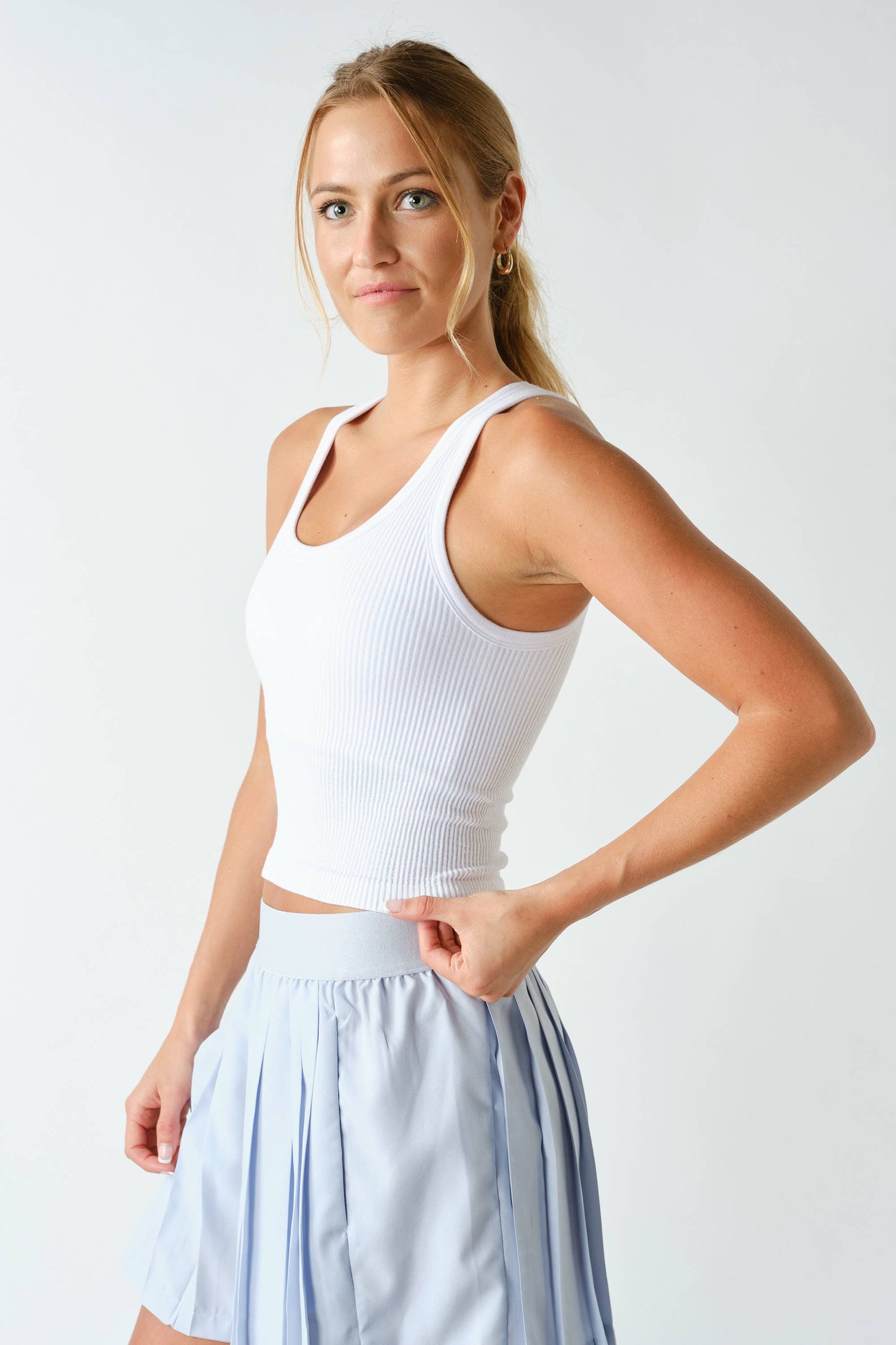 Ribbed Scoop-Neck Built-in-Bra Tank Top