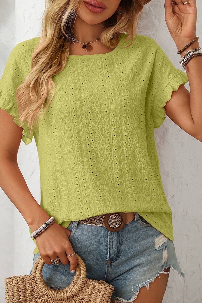 Sweet Round Neck Short Sleeve Hollow-Out Top MD160