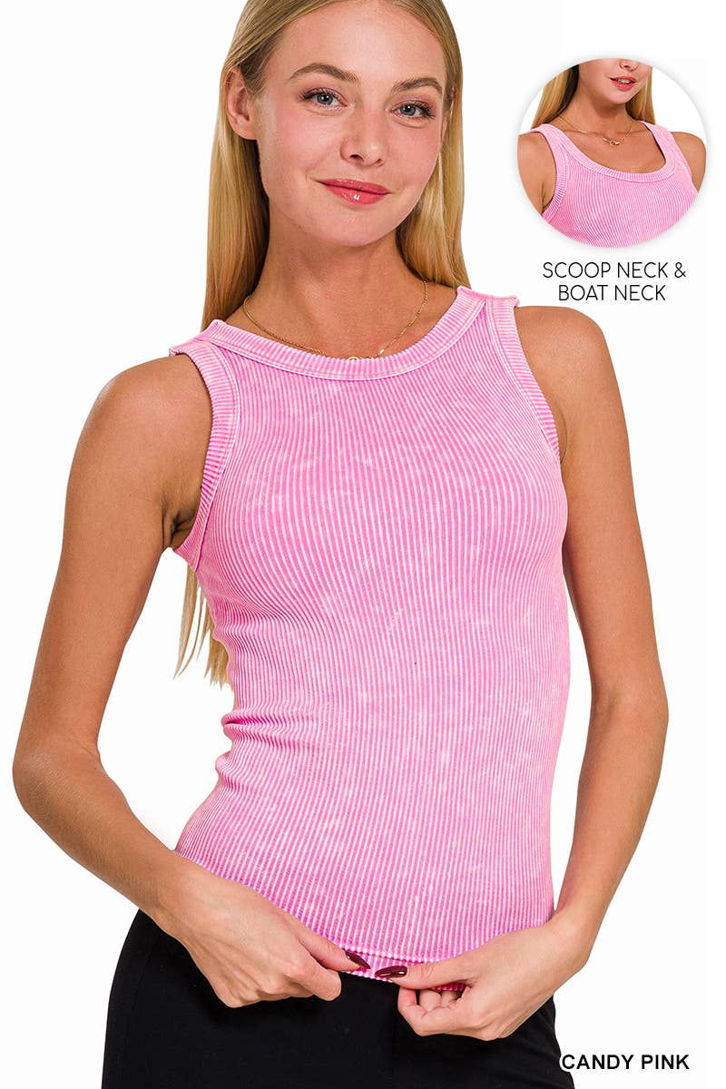 2 Way Neckline Washed Rib Cropped Tank Top