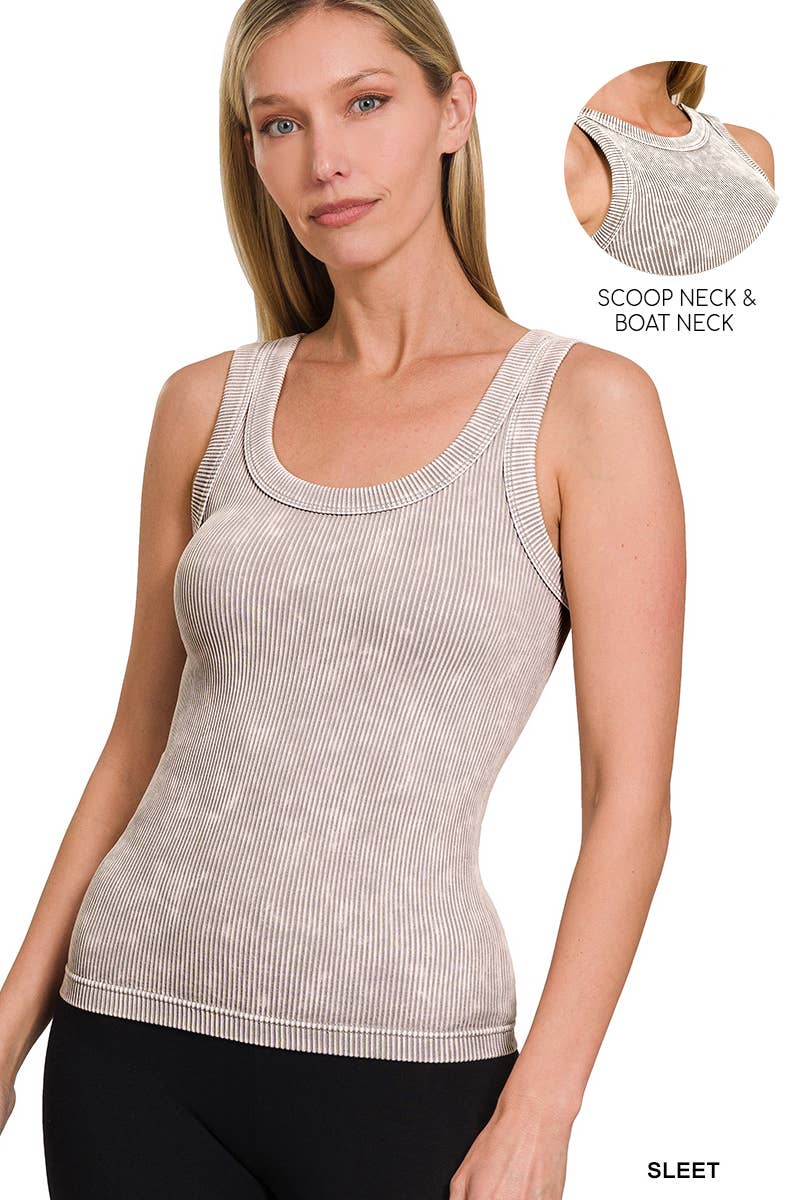 2 Way Neckline Washed Rib Cropped Tank Top