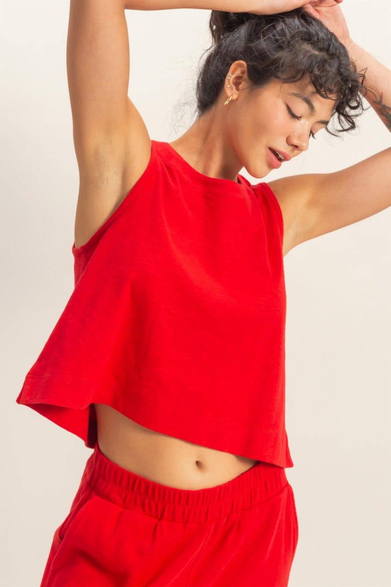 Sleeveless Boxy Fit Crew Neck Top