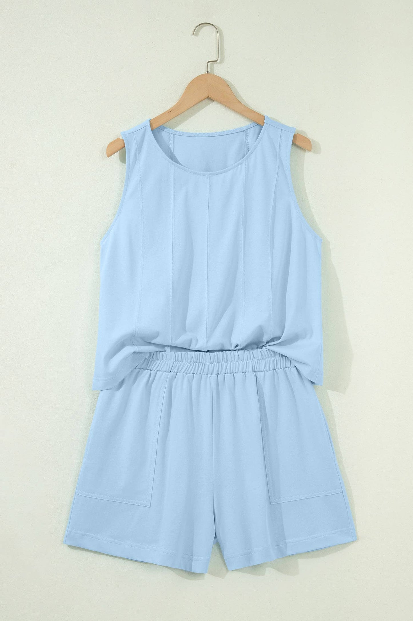 Stitched Detail Loose Tank Top 2pcs Short Set