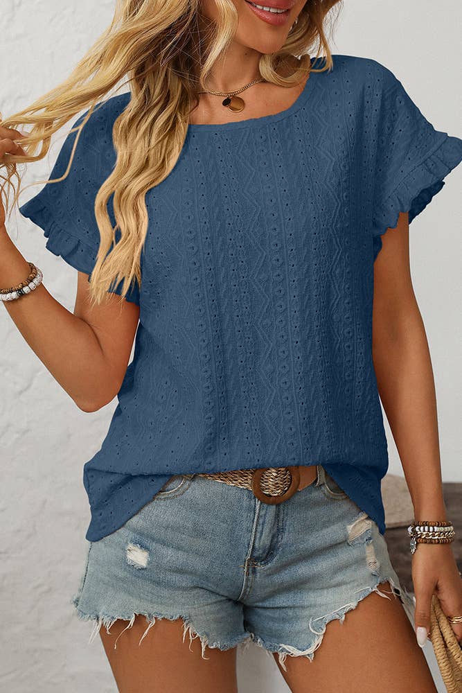 Sweet Round Neck Short Sleeve Hollow-Out Top MD160