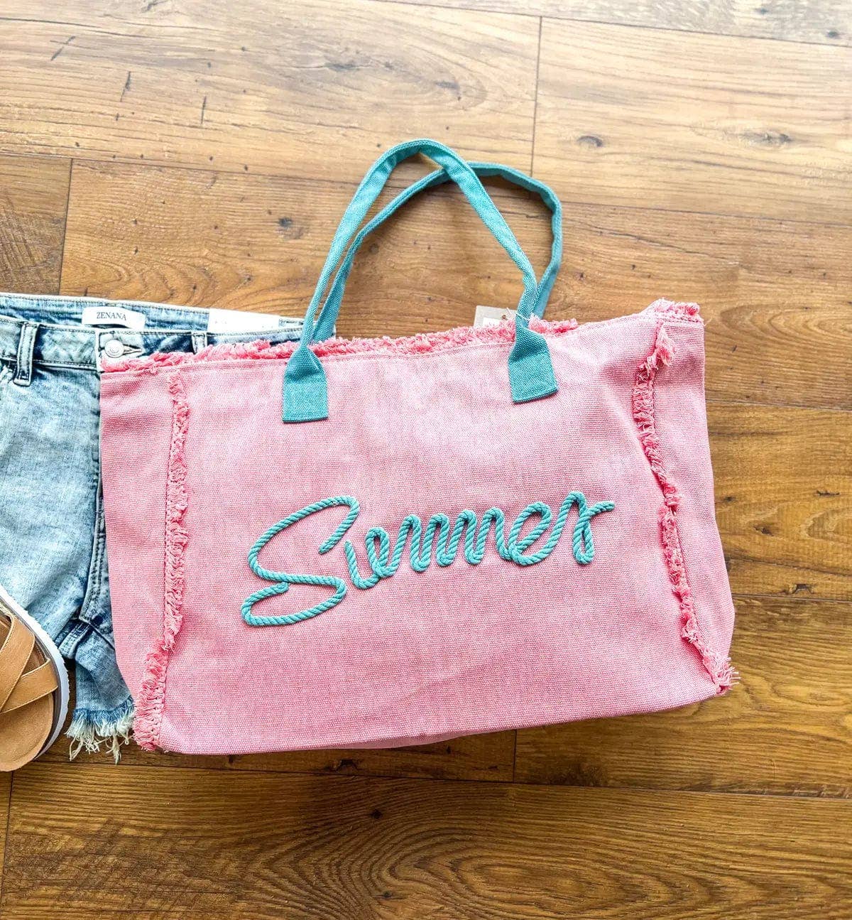 Sewn Rope Summer Letter Fringe Tote Bag: Orange