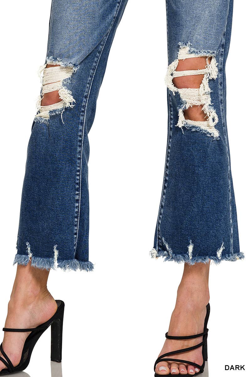 Distressed Knee And Hem Denim Pants