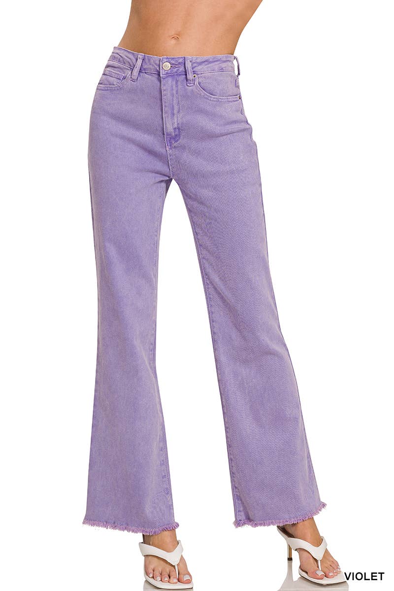 Acid Wash Frayed Hem Color Denim Jeans