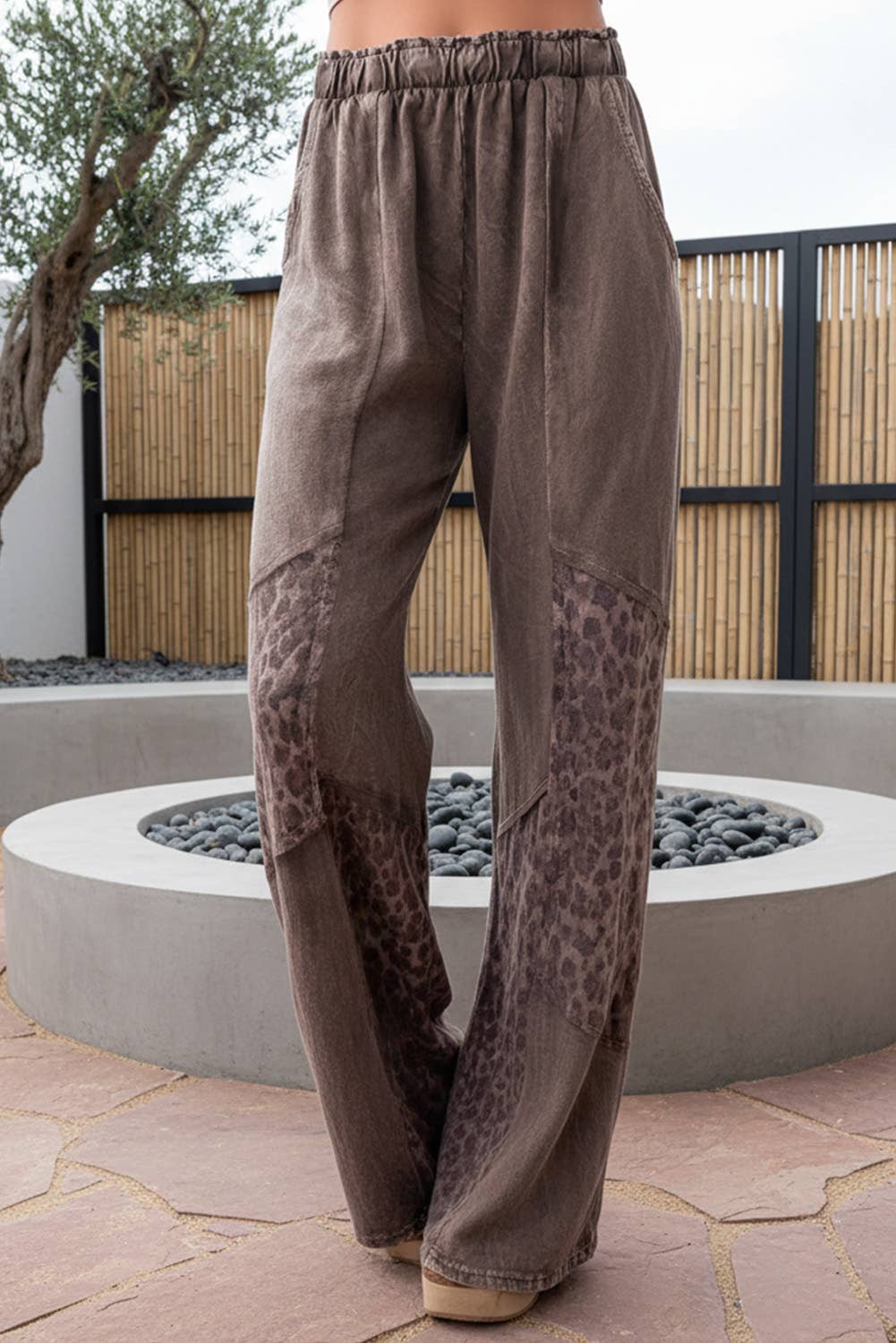 Mineral Wash Leopard Patchwork Loose Pants
