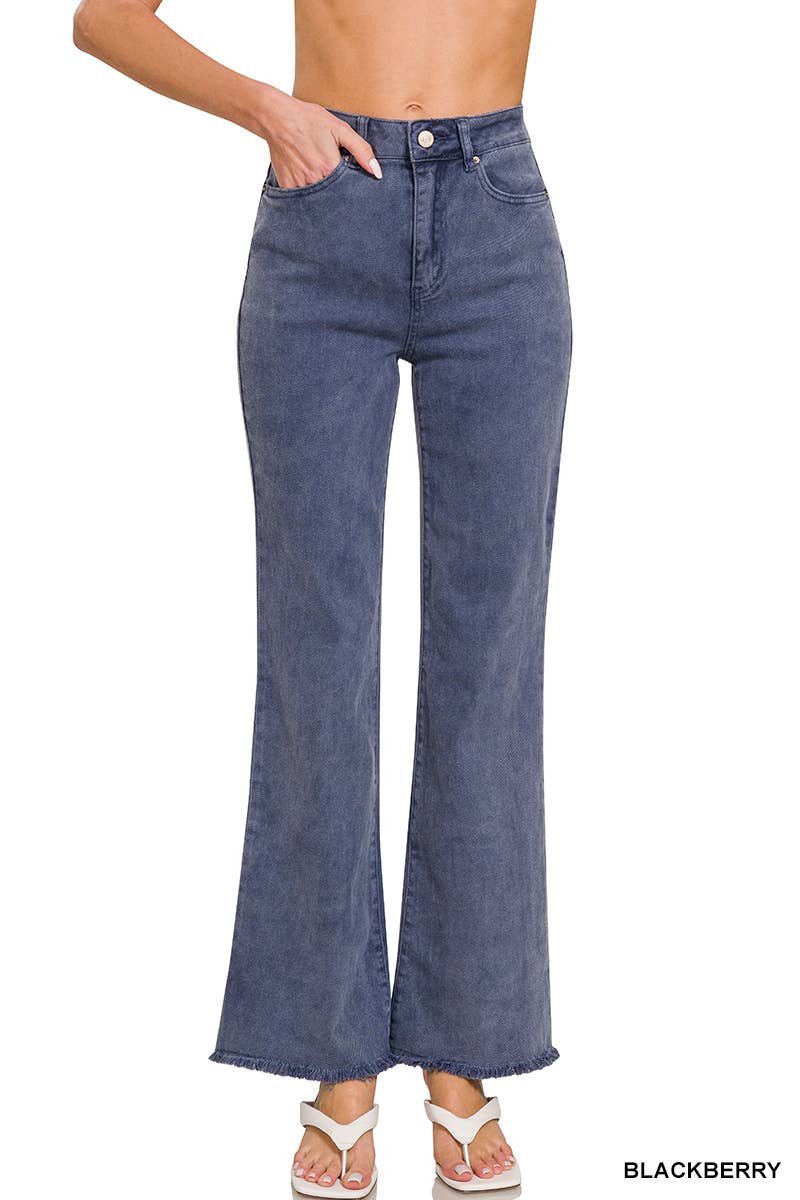 Acid Wash Frayed Hem Color Denim Jeans