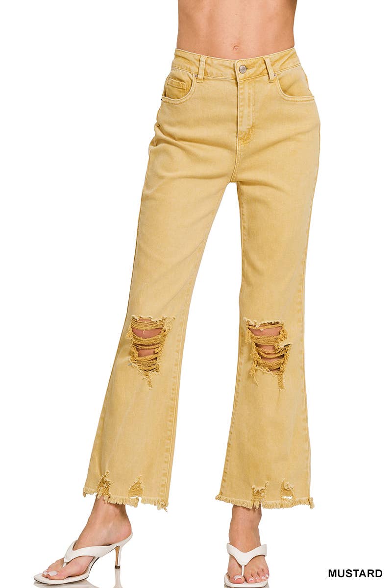 ACID WASHED HIGH WAIST DISTRESSED PANTS