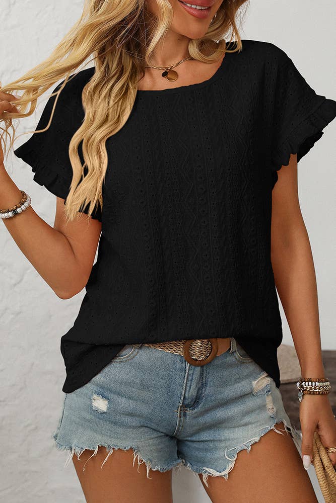 Sweet Round Neck Short Sleeve Hollow-Out Top MD160