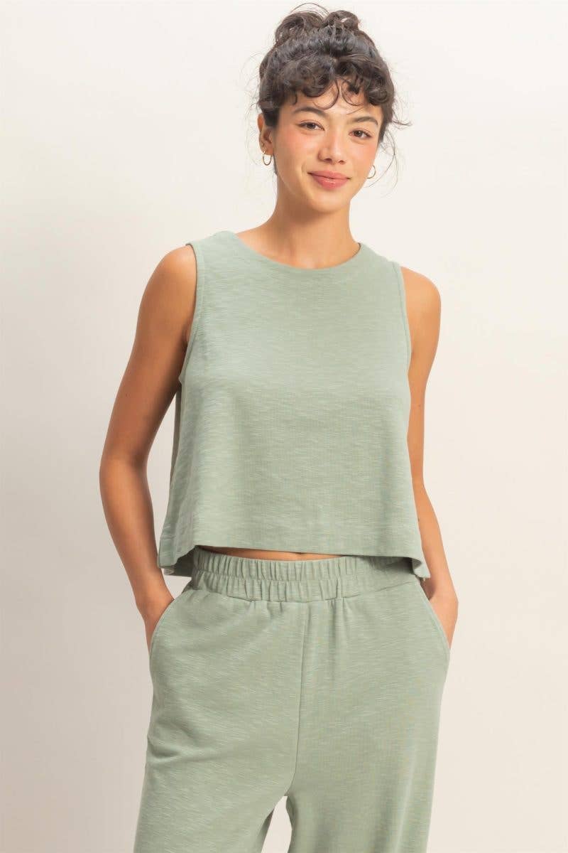 Sleeveless Boxy Fit Crew Neck Top
