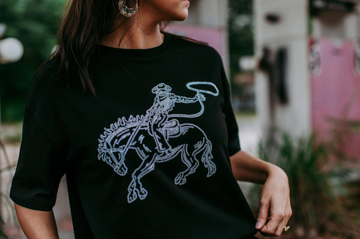 Cowboy Sequin Embellished Tee Dress