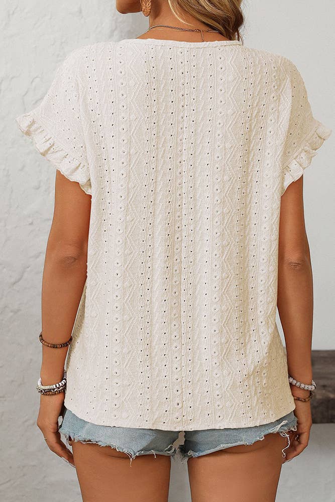 Sweet Round Neck Short Sleeve Hollow-Out Top MD160