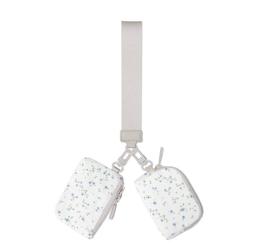 Blue Floral Dual Pouch Wristlet