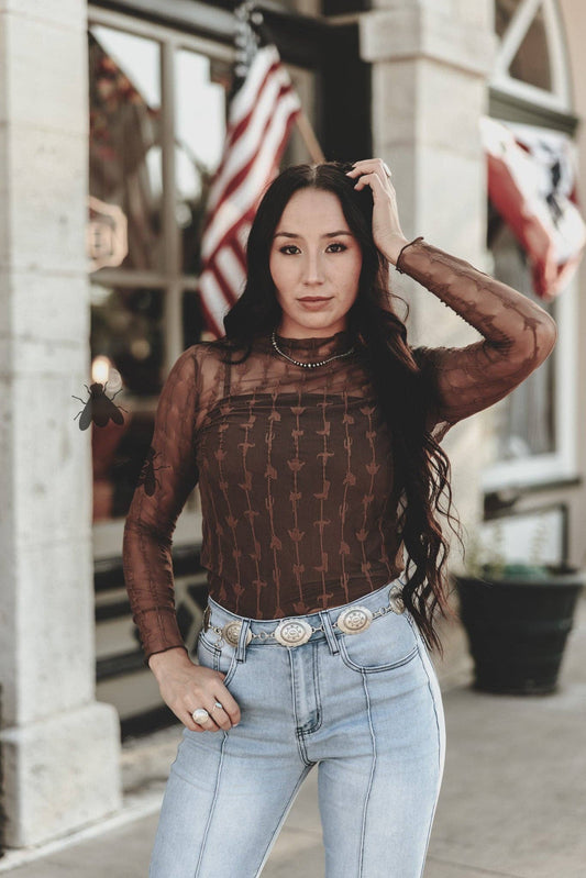 LARIAT LACE L/S *CHOCLATE