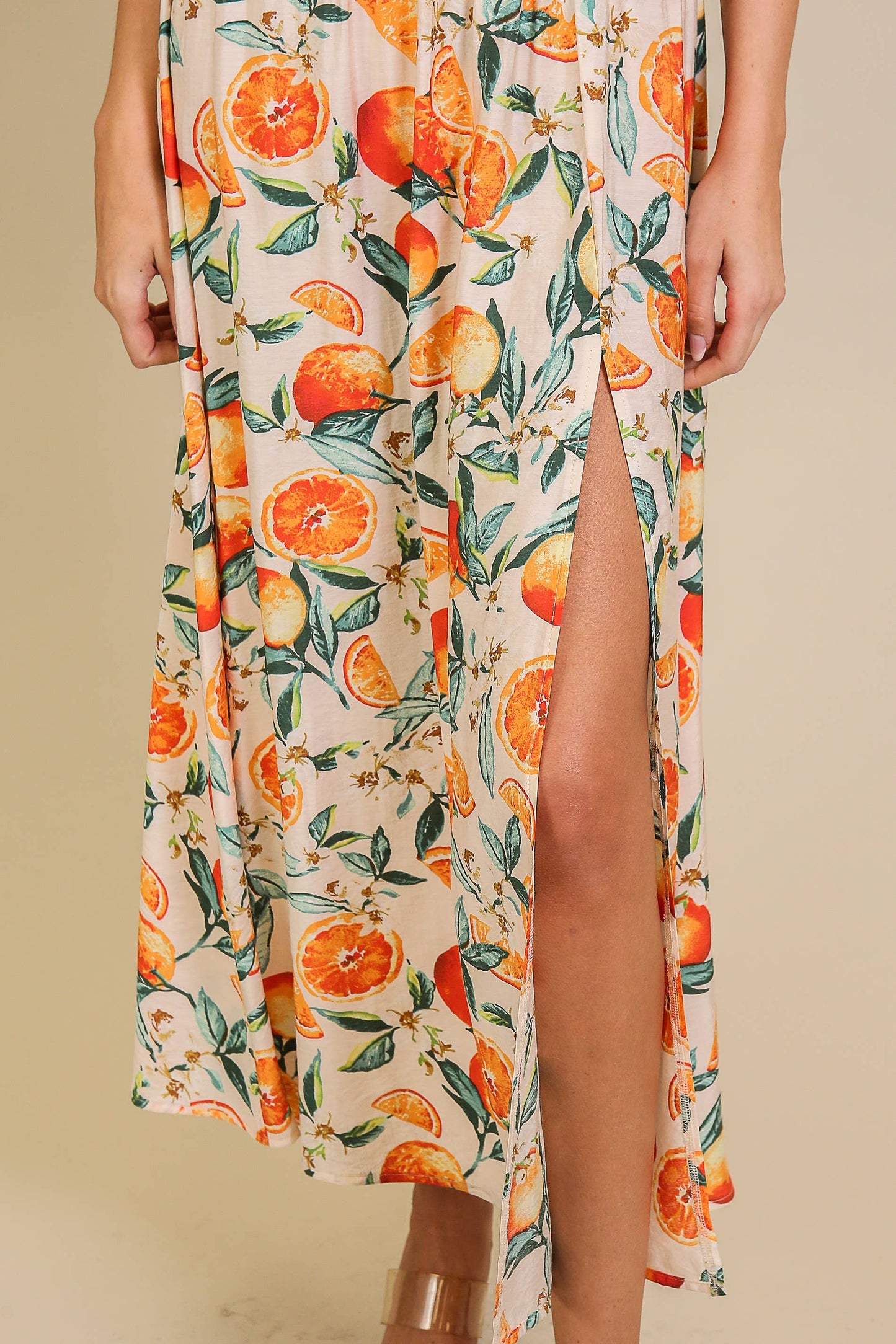Strapless Citrus Print Maxi Dress