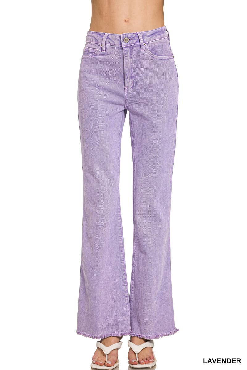 Acid Wash Frayed Hem Color Denim Jeans