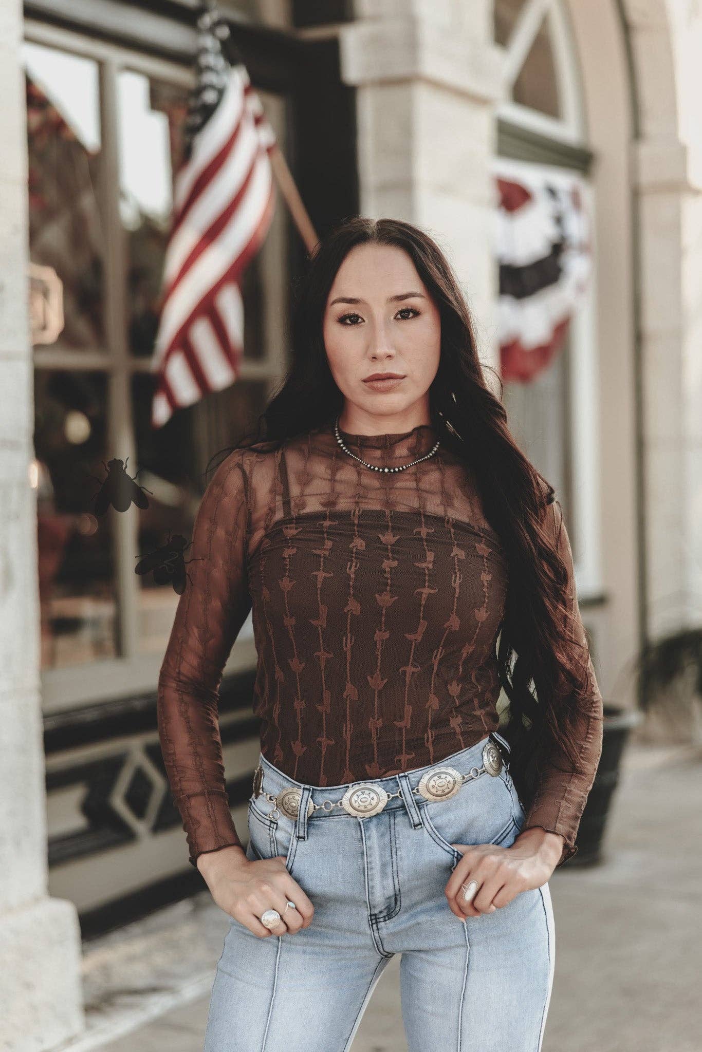 LARIAT LACE L/S *CHOCLATE