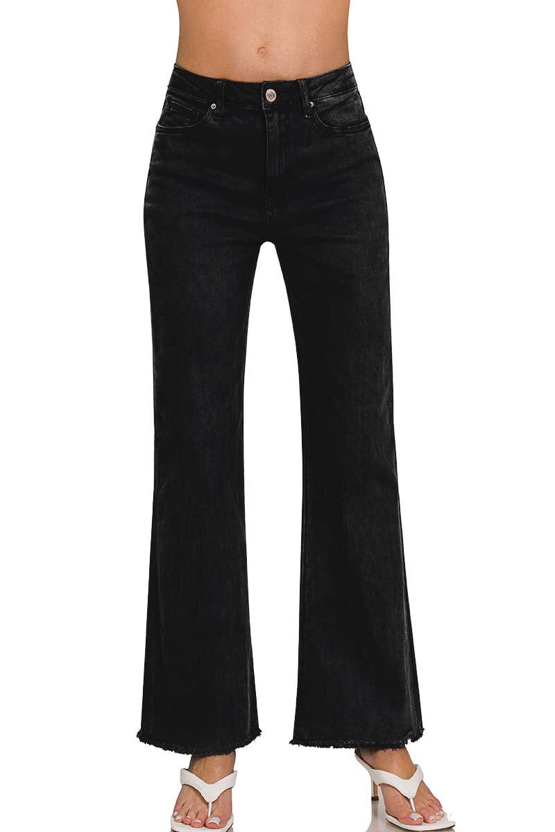 Acid Wash Frayed Hem Color Denim Jeans