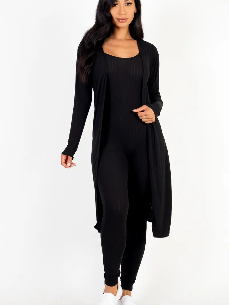 Ribbed Cardigan & Jumpsuit Set
