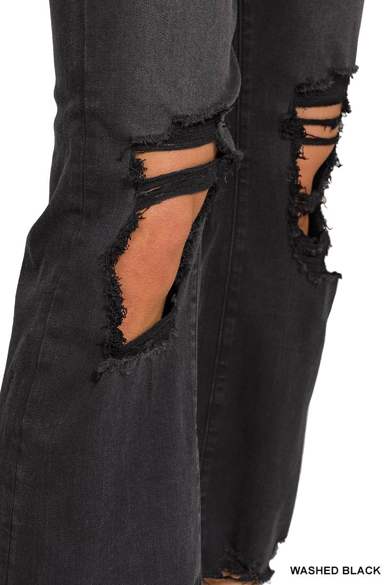 Distressed Knee And Hem Pants