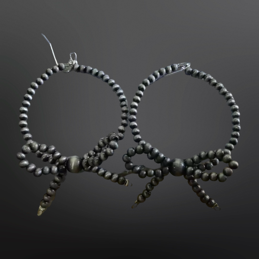 Western Navajo Pearl Inspired Faux Silver Bow Earrings