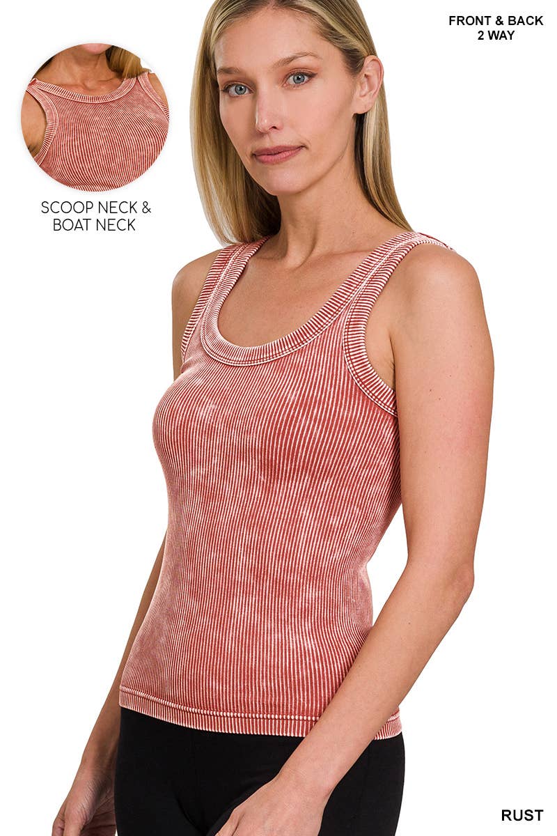 2 Way Neckline Washed Rib Cropped Tank Top