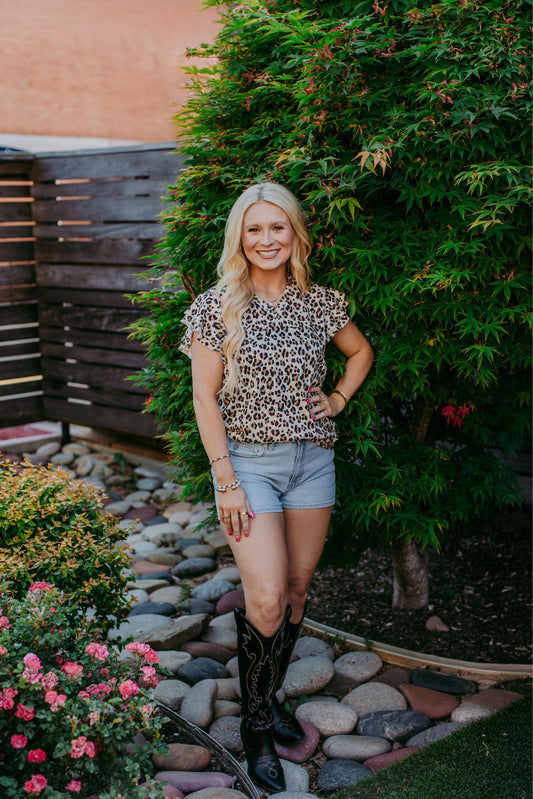 Leopard Print Ruffled Sleeve
