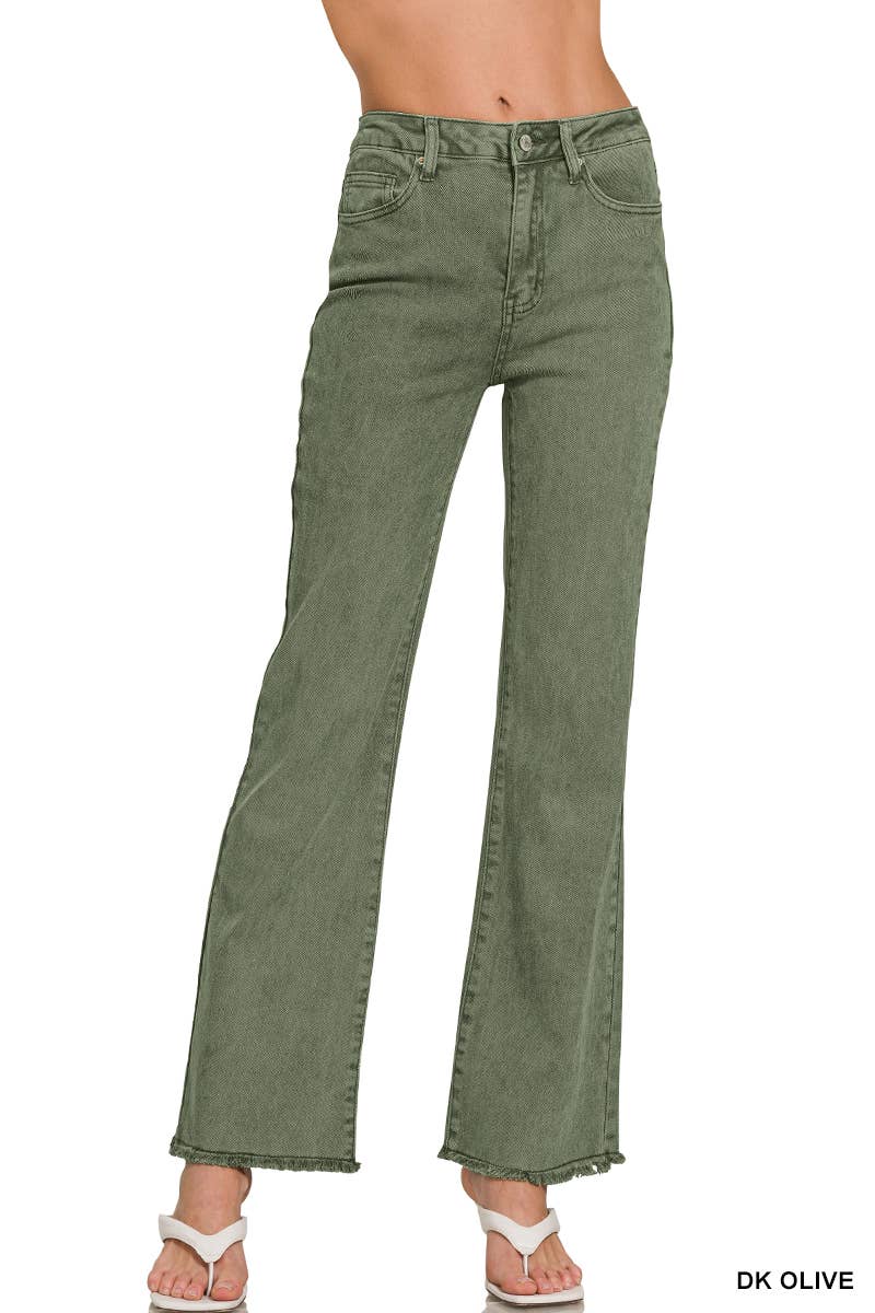 Acid Wash Frayed Hem Color Denim Jeans