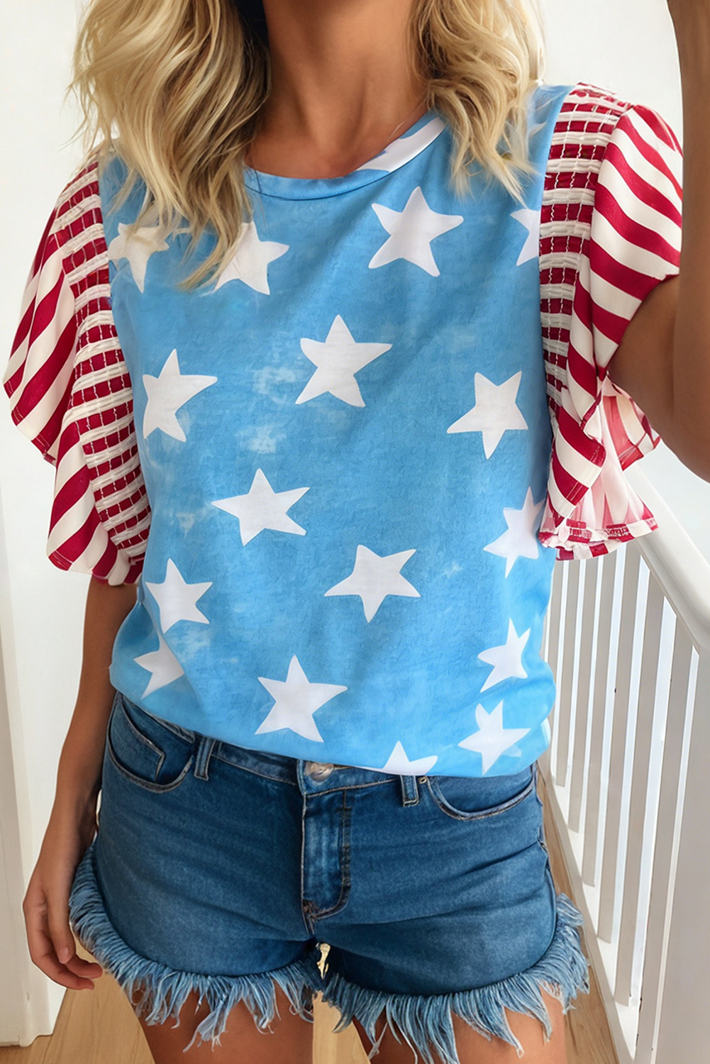 Stars & Stripes Ruffle Sleeve Top