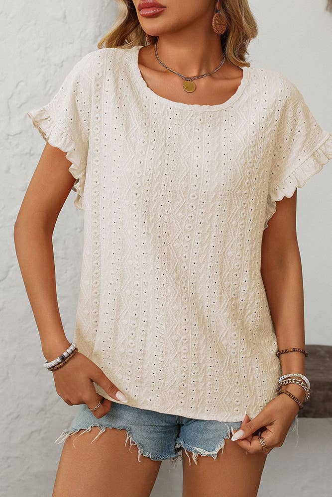 Sweet Round Neck Short Sleeve Hollow-Out Top MD160