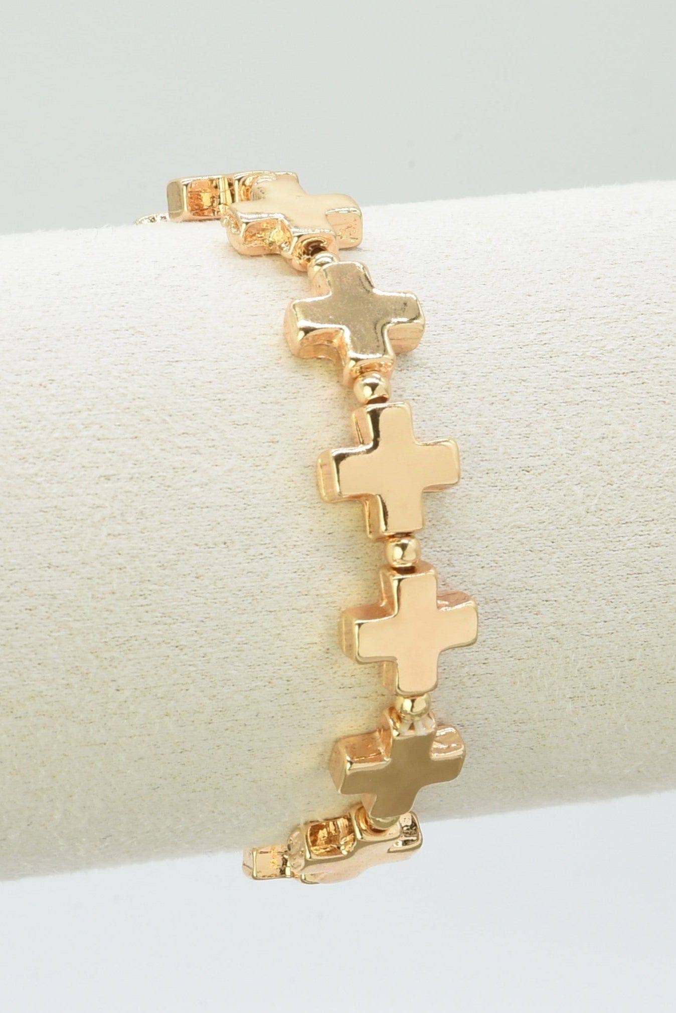 CB2283 Cross Stretch Bracelet: Gold Silver