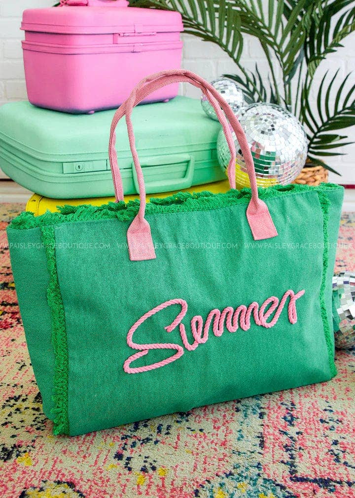 Sewn Rope Summer Letter Fringe Tote Bag: Orange