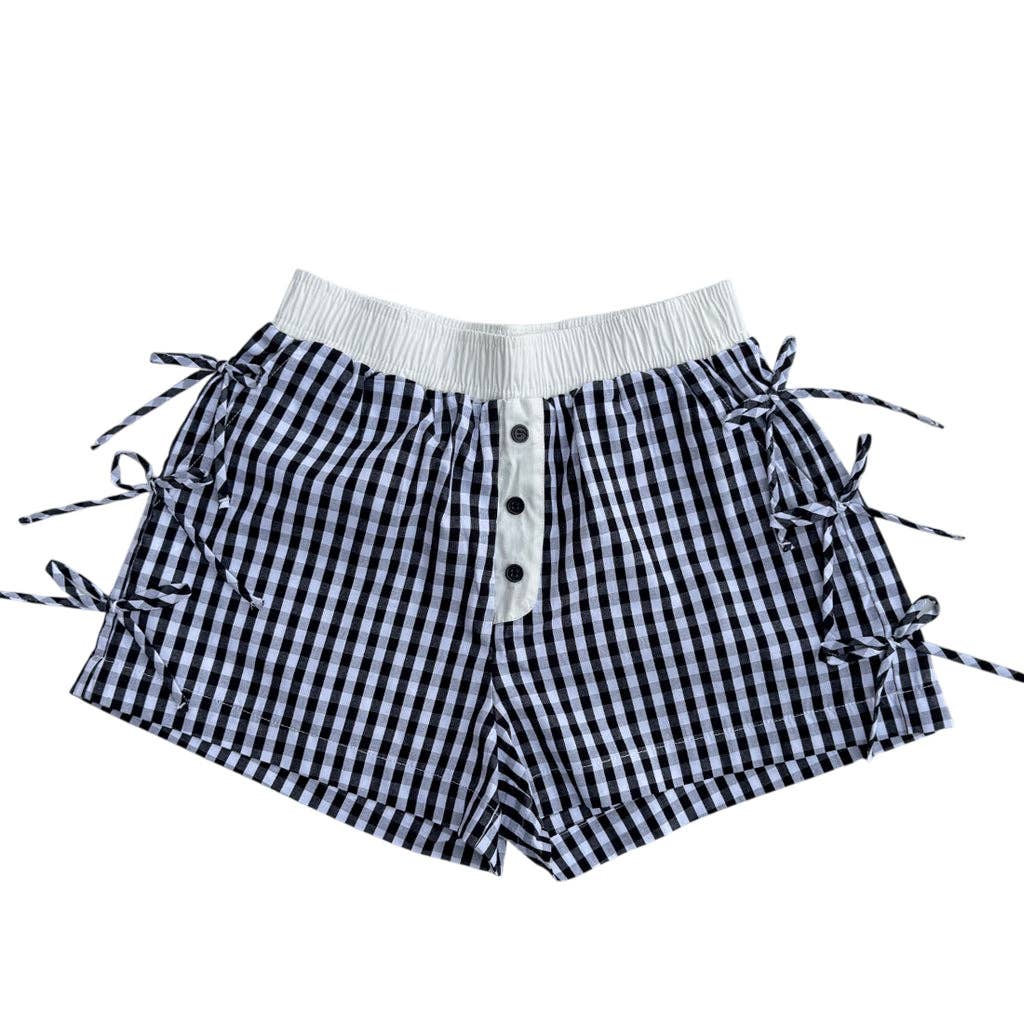 BUTTON BOW GINGHAM BOXER SHORTS