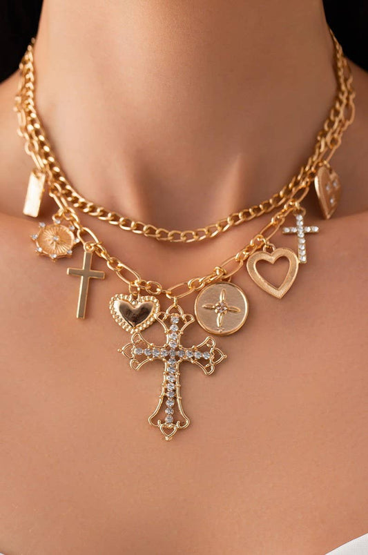 Cross Charm Layered Necklace