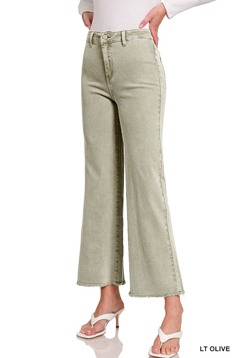 Acid Washed Frayed Cutoff Hem Straight Wide Pants