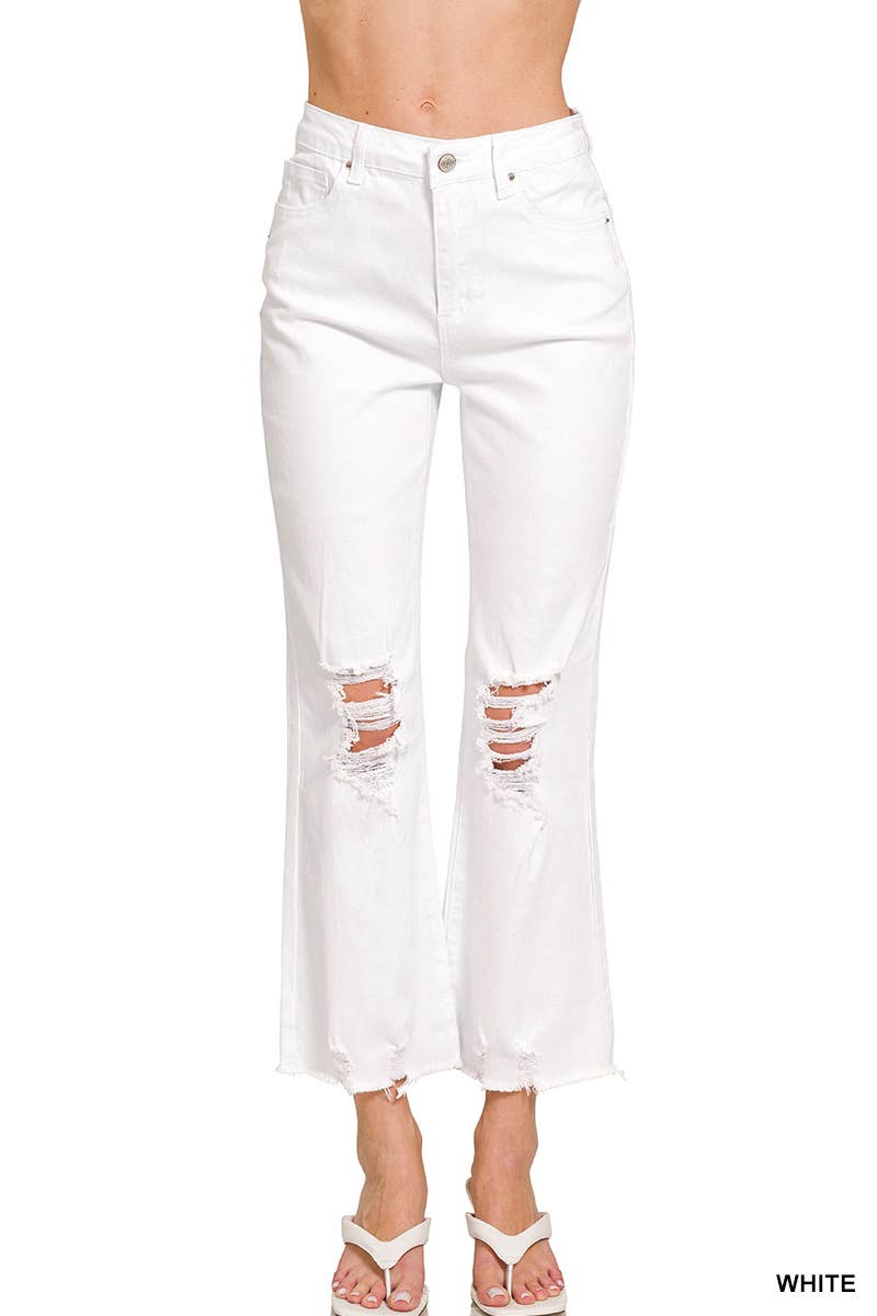 ACID WASHED HIGH WAIST DISTRESSED PANTS