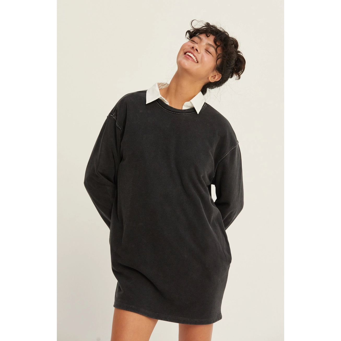 Mineral Washed Oversized Mini Sweatshirt Dress