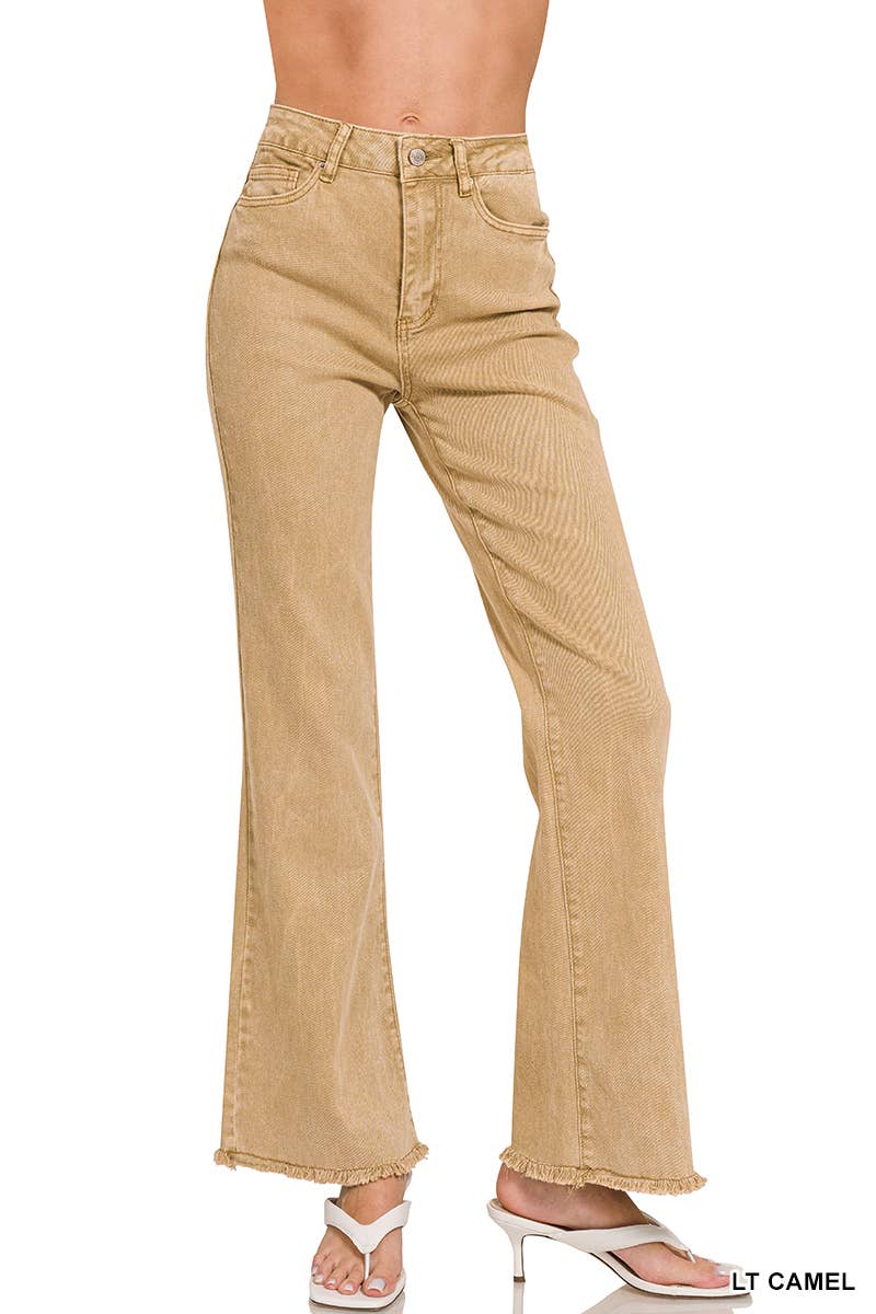 Acid Wash Frayed Hem Color Denim Jeans