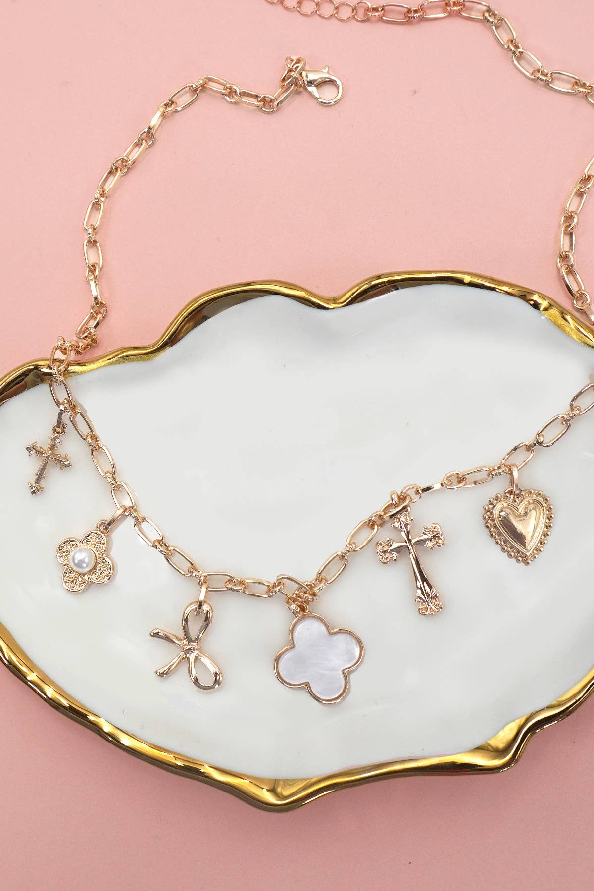 CHARM NECKLACE CLOVER BOW CROSS HEART FLOWER