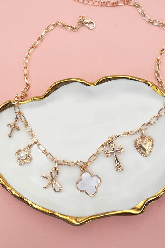 CHARM NECKLACE CLOVER BOW CROSS HEART FLOWER