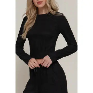 Long Sleeve Crew Neck Top & Waist Tie Long Pants Set