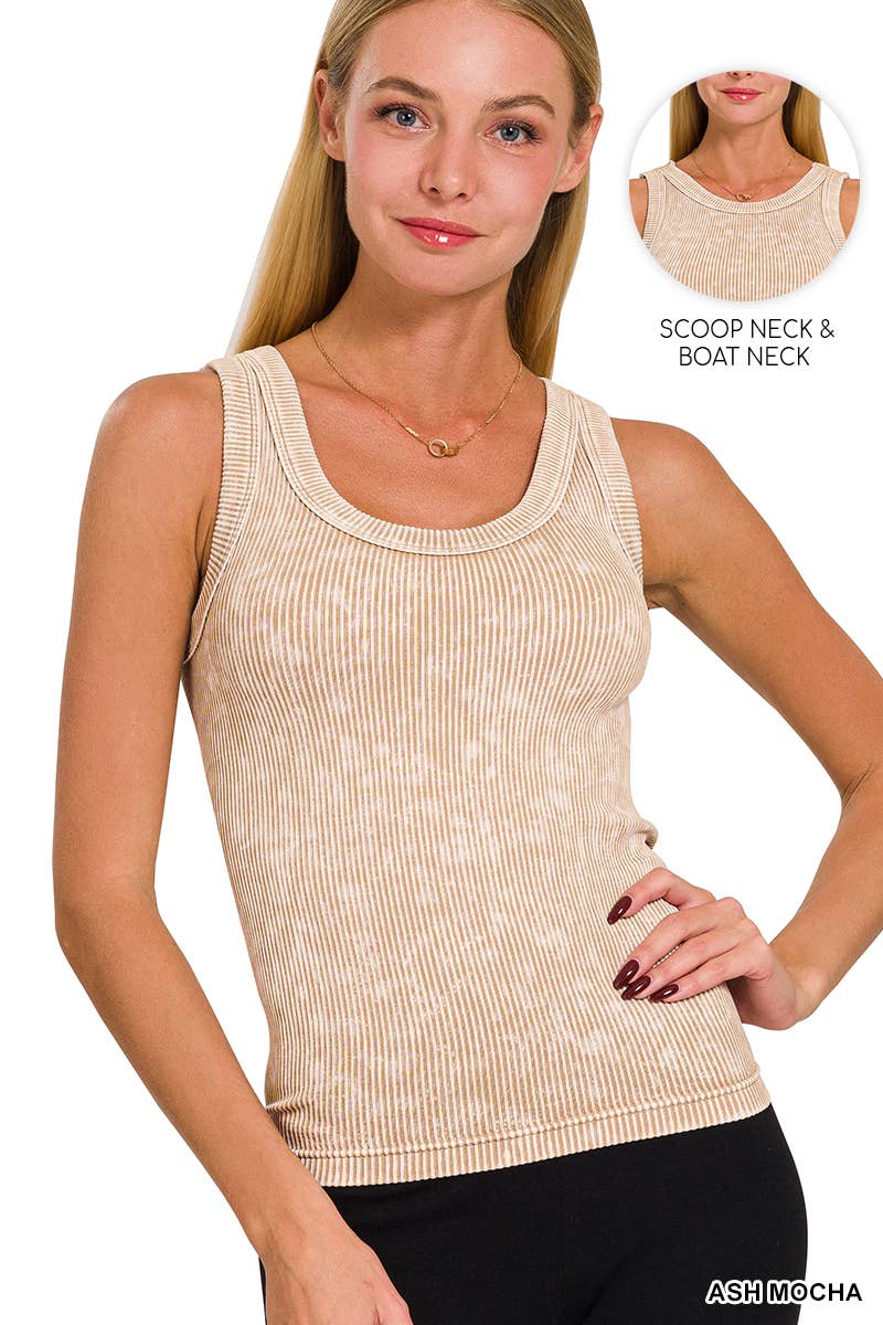 2 Way Neckline Washed Rib Cropped Tank Top